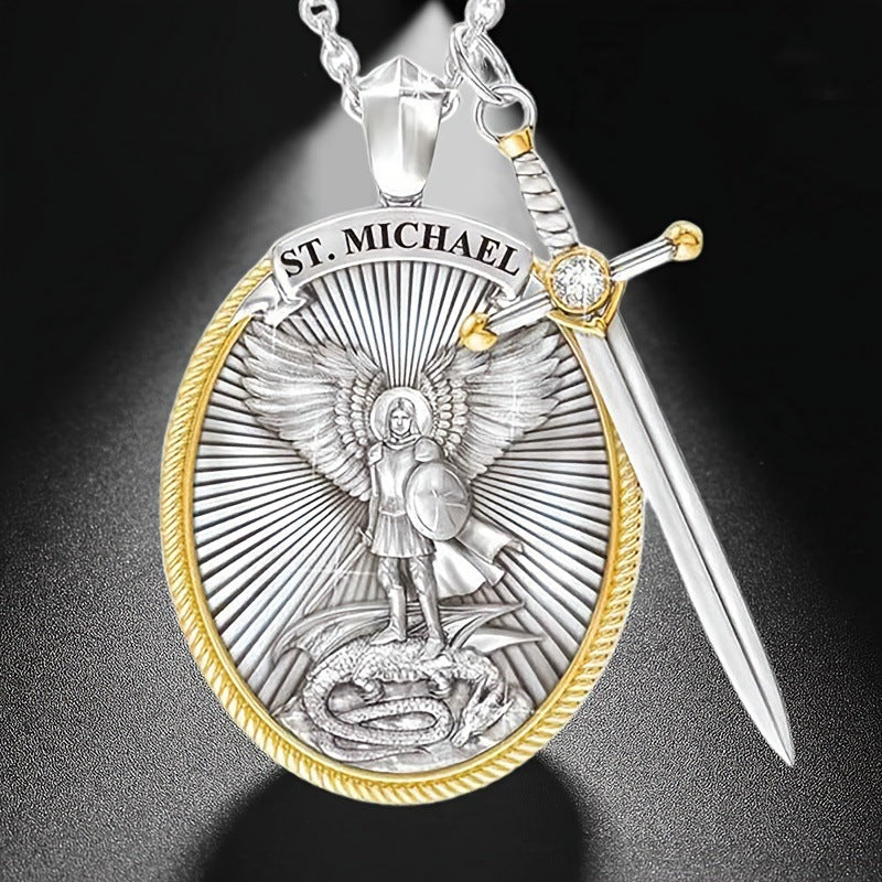Saint Angel Michael Sword Cross Pendant – Unisex Necklace