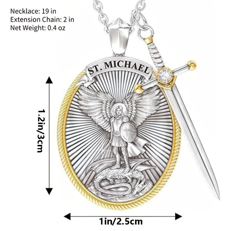 Saint Angel Michael Sword Cross Pendant – Unisex Necklace