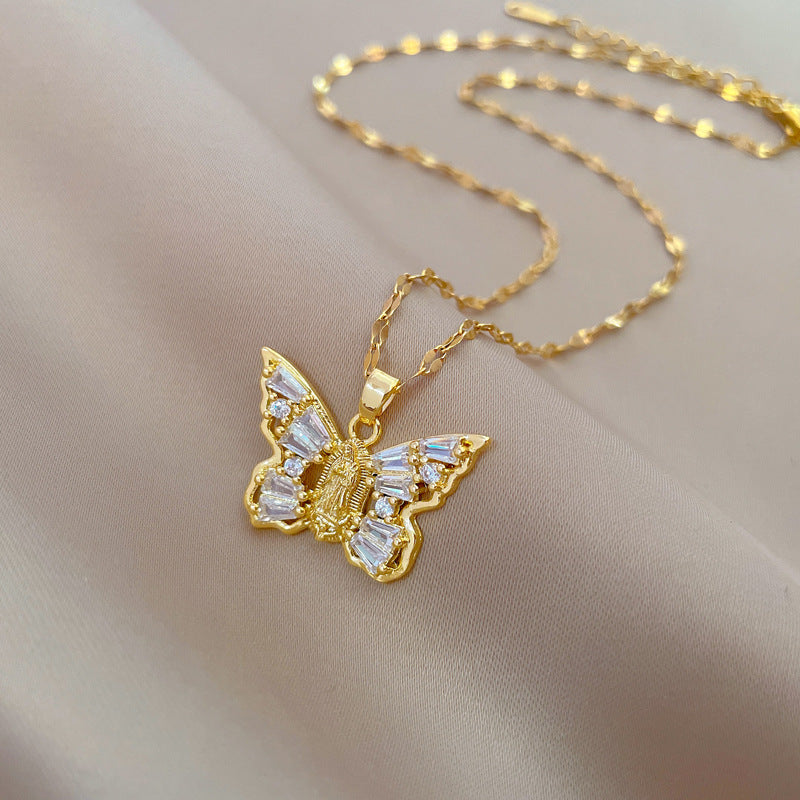 Portrait Butterfly Zircon Necklace