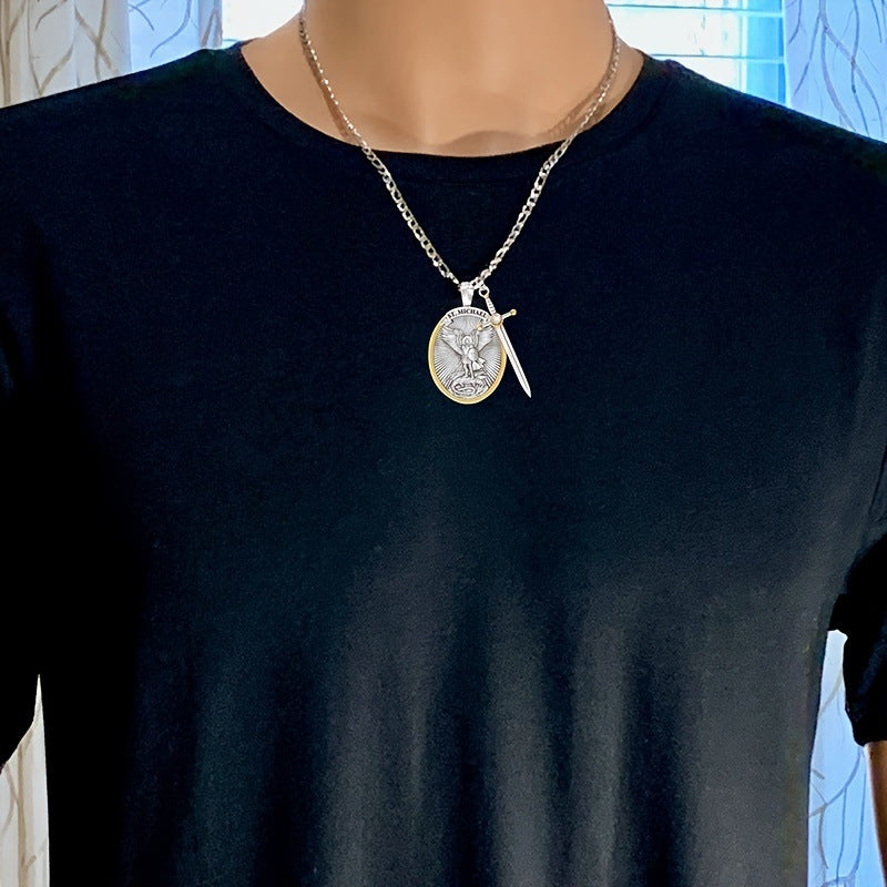 Saint Angel Michael Sword Cross Pendant – Unisex Necklace
