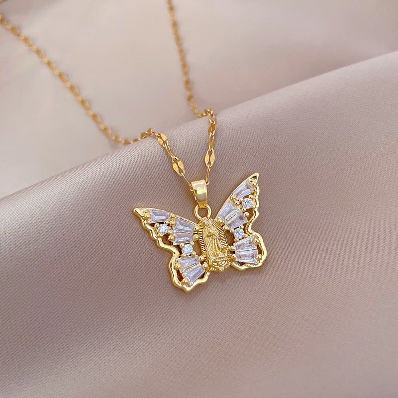 Portrait Butterfly Zircon Necklace