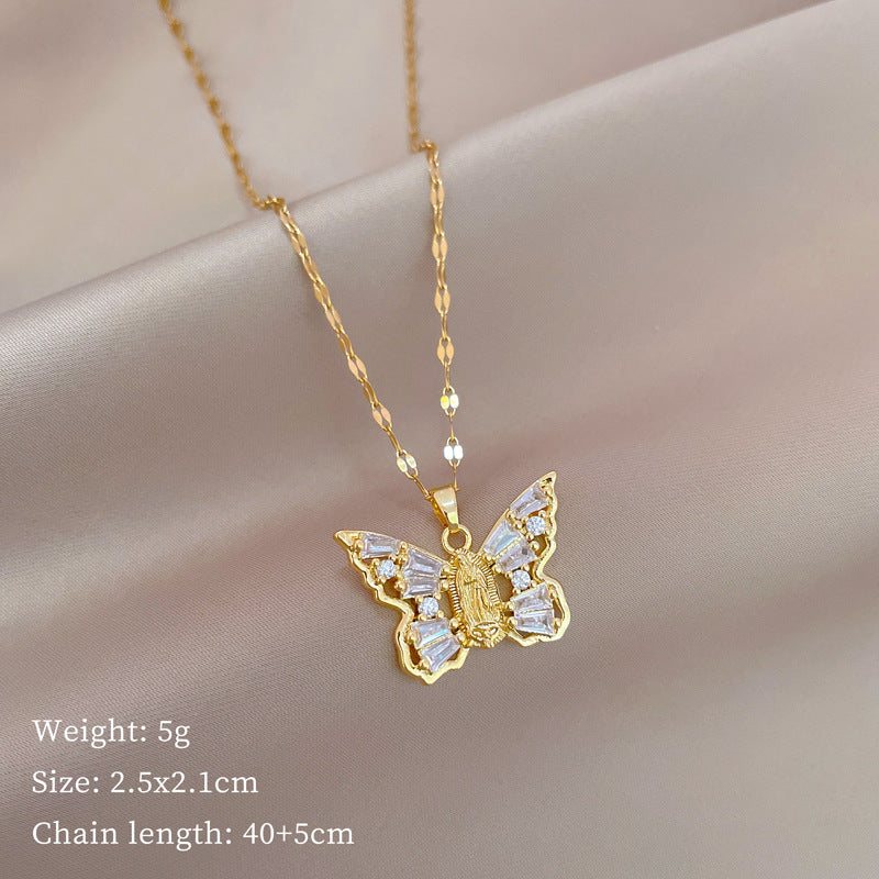 Portrait Butterfly Zircon Necklace